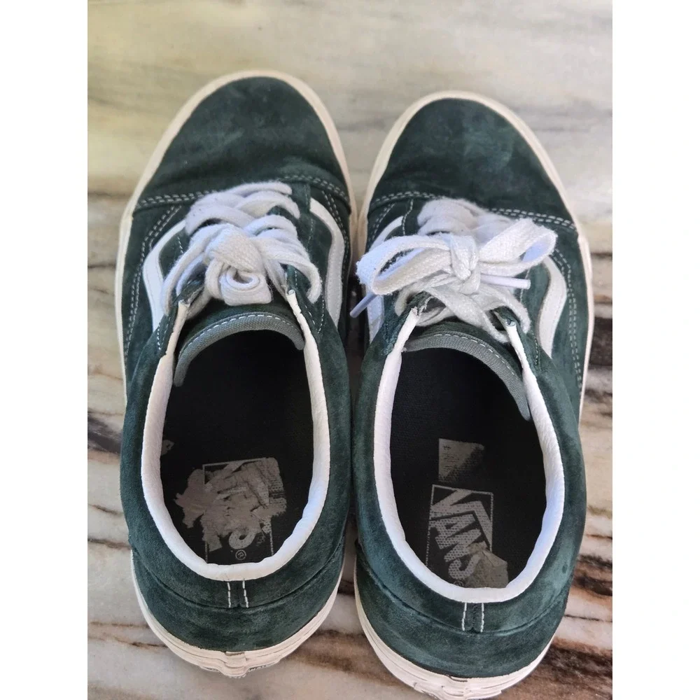 Vans Old Skool Forest Green Suede Low Top Skate Sneakers White Stripe M‎ 8 w 9.5